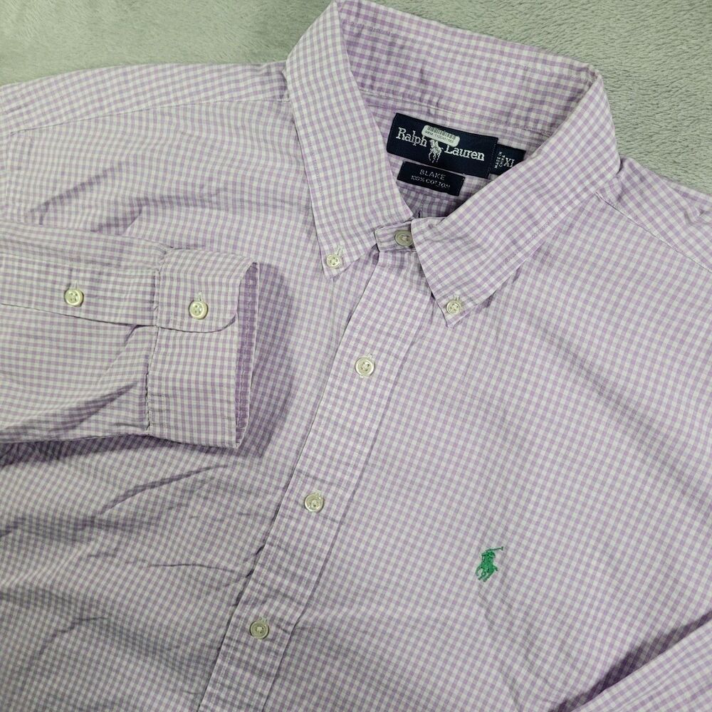 Ralph Lauren Shirt Mens XL Purple Check Long Sleeve Blake Button Down Cotton